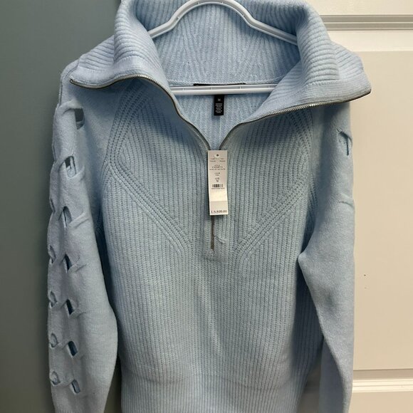 WHBM Novelty Sleeve Half Zip Pullover Color Glass ( Light Blue ) Size M - Picture 5 of 13